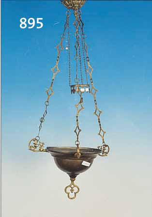 EWIGLICHT, DEUTSCH, 1890, MESSING, H. 80 CM, D.25 CM, STARKE GEBR.-SP.