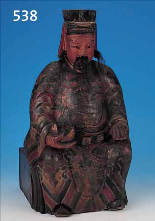 SKULPTUR, CHINA, UM 1900, HOLZ, GESCHNITZT U. BUNT BEMALT, H. 52 CM, ALTERSSP./FARBSCH.