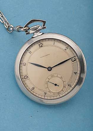 LONGINES HERRENTASCHENUHR LEPINE, REF.-NR. 5471359, SCHWEIZ UM 1935, EDELST., ART DECO, 2-FARB. VERS. ORIG.-BLATT, ALTERSBED. L. FL., GEBL. ...