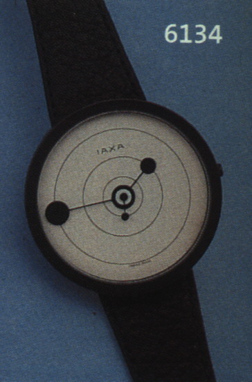 IAXA DESIGNERHERRENARMBANDUHR, SCHWEIZ UM 1995, METALL SCHW. MATT., EDELST.-BODEN GEDR.,MINERALFLACHGL., LEDERB., HIGH-TECH-QUARTZW. M. ...