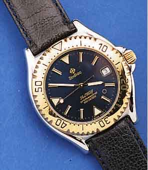 ZODIAC HERRENARMBANDUHR SEA WOLF, EDELSTAHL,QUARTZWERK, DAT., AB HERST. WASSERD. BIS 200 M, SAPHIRGLAS, GOLDF. LüNETTE EINS. RASTEND DREHBAR, ...