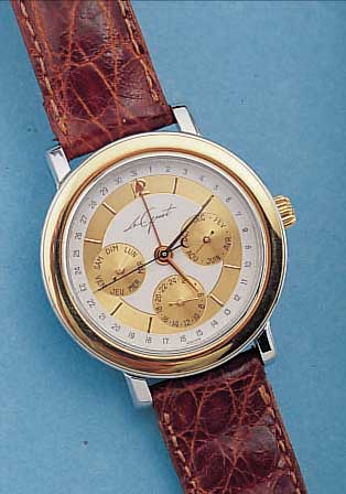 LE GUET HERRENARMBANDUHR, REF.NR. 2630-0417,STAHL/GG 750/000, AUTOMATIK, WERKS. Z.T. VER- GLAST, DAT.-ANZEIGE AUF ZIFFERBL.-AUßENKRANZ, ANZ. V. ...