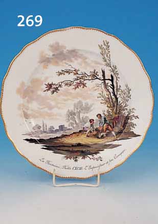 ZIERTELLER, MEISSEN, ANFANG 18. JH., 2. WAHL, PORZELLAN, VORZüGLICHE MALEREI, DARST. EINES ENFOUISEUR UND SEINES GEHILFEN BEIM ZERLEGEN ...