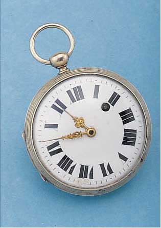 SPINDELHERRENTASCHENUHR, WOHL ÖSTERREICH/ SCHWEIZ UM 1840, NICKEL, GEW. EMAILBL., REP. BEI 7, VERG. PLATINENW., ANTRIEB üBER KETTE U. ...