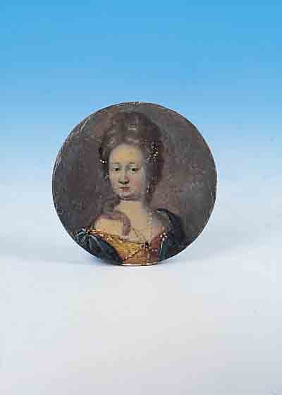 MINIATURMALEREI, DEUTSCH, UM 1780, PORTRäT EINER ADLIGEN, ÖL AUF KUPFERPLATTE, SEHR FEINE DIFFERENZIERTE MALEREI, D. CA. 4.2 CM