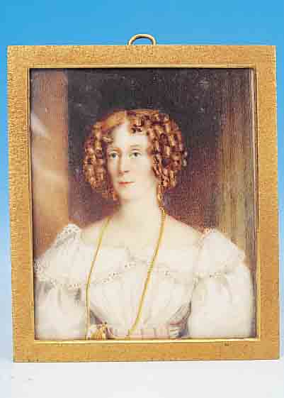 MINIATURMALEREI, DEUTSCH, UM 1860, PORTRäT EINER JUNGEN FRAU, GOUACHE AUF ELFENBEIN, SEHR FEINE DIFFERENZIERTE MALEREI VON ...
