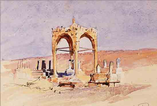 RABES, MAX FERDINAND FRIEDRICH, 1868-1944, SCHEICHGRAB IN DER WüSTE BEI CAIRO, AQUARELL AUF PAPIER, HANDSIGNIERT, BEZEICHNET UND DATIERT ...