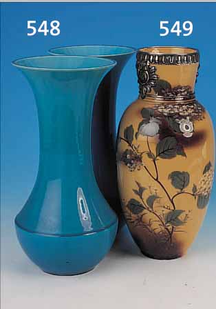 VASE, KELLER & GUERIN, UM 1900, , FEINSTEINGUT, BUNT FLORAL BEMALT, SILBERMON- TUR, H. CA. 31 CM