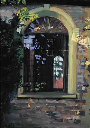 UNBEKANNTER KüNSTLER, 1. HäLFTE 20. JH., ÖL/HOLZ, SCHöNE FENSTERANSICHT, UNSIGNIERT, 54 X 39 CM, R., L. ALTERSSPUREN