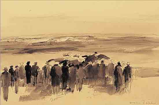 DILL, OTTO, 1884 NEUSTADT-1957 BAD DüRKHEIM, PFERDERENNEN MIT ZUSCHAUERKULISSE, AQUAREL- LIERTE TUSCHFEDERZEICHNUNG, RE. U. HANDSIGN., CA. 25 X 35 ...