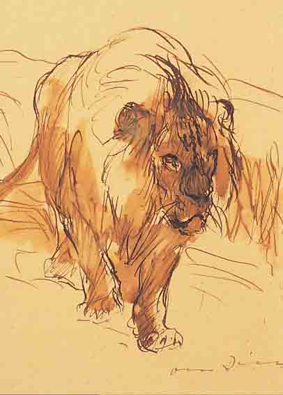 DILL, OTTO, 1884 NEUSTADT-1957 BAD DüRKHEIM, SCHREITENDER LöWE, AQUARELLIERTE TUSCHFEDER- ZEICHNUNG VON 1922-23, RE. U. HANDSIGN., CA. 20 X 15 ...