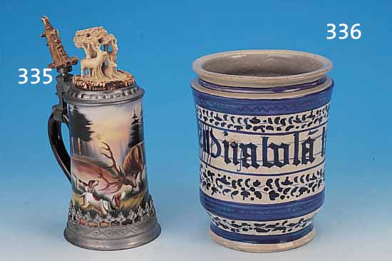 APOTHEKERGEFäß, SOG. ALBARELLO, ITALIEN, UM 1650, FAYENCE, REICHE BLAUMALEREI, RESTAURIERT, OHNE DECKEL, H. CA. 19 CM