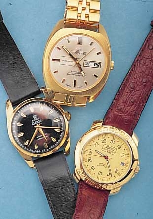 KONVOLUT: 5 HERRENARMBANDUHREN, UNGETR. LAGERW., FüR DEN DTSCH. MARKT, VON 1968-1990, ALLE METALL M. GG-AUFLAGE, 3X HANDAUFZUG (EMES, ...