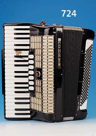 AKKORDEON, HOHNER VERDI III, UM 1960/70, SCHWARZ GEHäUSE, 120 BäSSE, 7 REGISTER, 1 ZEN-TRALREGISTER, 2.5 OKTAVEN, VOLL FUNKTIONSFäH.,GUTER ...