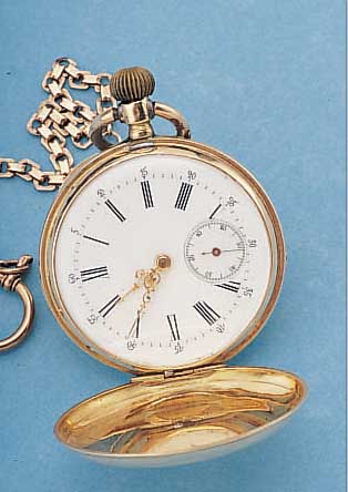 HERRENTASCHENUHR SAVONETTE, SCHWEIZ UM 1875,ROSE-G. 585/000, BER./DELLIG, MONOGR. FR, EMAILBL., METALLCUV., NICKELANKERW. M. ...