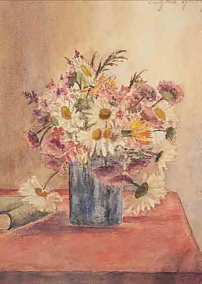 SPIRO, EUGEN, 1874-1972, , STILLEBEN MIT MARGARITEN, FLIEDER UND SOMMER- BLUMEN, AQUARELL/PAPIER, RE. O. SIGNIERT UND DATIERT 69, ...