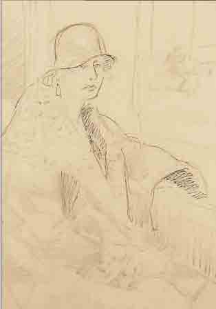 WIMMER, FRITZ, 1879-1960, DAME IN ELEGANTER ROBE, BLEISTIFTZEICHNUNG, MIT TUSCHFEDER GEHöHT, VERSO MIT NACHLAßSTEMPEL, CA. 41 X 25,5 CM, ...