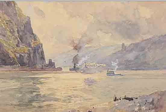 PüTTNER, RICHARD, 1842 WURZEN-1913 MüNCHEN, AN DER LORELEY, AQUARELL/PAPIER, UNSIGNIERT, AUS DEM NACHLAß DES KüNSTLERS STAMMEND, CA. 23,5 X ...