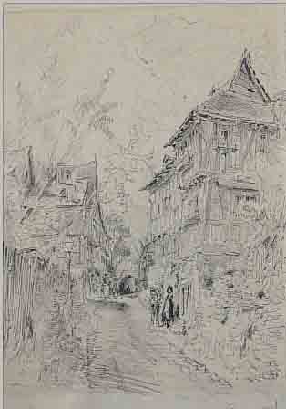 PüTTNER, RICHARD, 1842 WURZEN-1913 MüNCHEN, ANSICHT IN BOPPARD, BLEISTIFT AUF GRAUGRüNEM PAPIER, CA. 26 X 20 CM, U.GL., R.