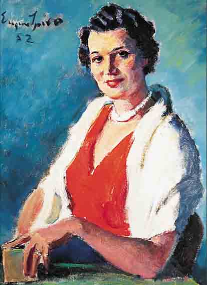 SPIRO, EUGEN, 1874-1972, PORTRäT EINER DAME MIT STOLA UND PERLENKETTE, ÖL/LWD, LI. O. SIGN. UND DAT. 52, DARST. DER RUTH ...
