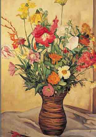 GRäBNER, LUDWIG, DATIERT 1946, STILLEBEN MIT SOMMERBLUMEN, ÖL/LWD, RE. U. SIGN. UND DAT., CA. 71 X 55,5 CM, R.