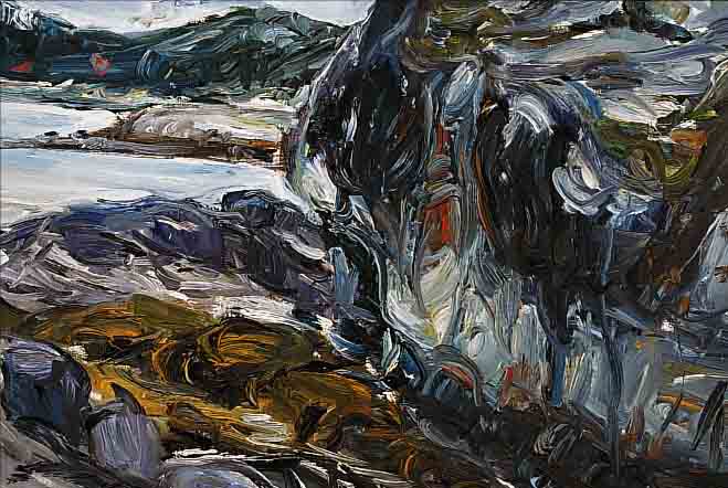 LADWIG, ROLAND, GEB. 1935 WEDEL, LANDSCHAFT IN NORWEGEN, ÖL/LWD, RE. U. SIGN., RüCKSEITIG BEZ.: 1. BILD IN NORWEGEN, CA. 55 X ...