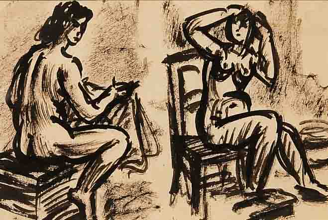 MASEREEL, FRANS, 1889-1972, ZWEI WEIBLICHE AKTE, TUSCHPINSELZEICHNUNG, AUS DEM MASEREEL-MUSEUM SAARBRüCKEN, WOHL ENTWURF ZU ...
