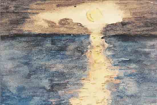 HECKENDORF, FRANZ, 1888-1961, SONNENUNTERGANG üBER DEM MEER, AQUARELL AUF PAPIER, RE. U. SIGN., DAT. 9.10.47, CA. 9 X 12 CM, ...