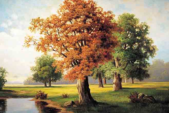 CHWALA, FRITZ, WIEN 1872-1936, WEITE LANDSCHAFT MIT EINZELNEN BäUMEN AN SEE- UFER, ÖL/LWD, RE. U. SIGN., CA. 71 X 100 CM, R.