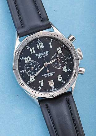 POLJOT ARMBANDCHRONOGRAPH, REF.-NR. 1729, RUßLAND UM 1999, EDELST., BODEN GESCHR., BAUW. JUNGHANS, 50ER JAHRE, LüNETTE M. 60ER TEILUNG, ...