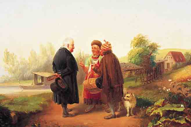 MARR, HEINRICH, 1807 HAMBURG - 1871 MüNCHEN, ÖL/LWD., 29 X 39 CM, DREI PERSONEN IM GESPRäCH, SIGNIERT ...