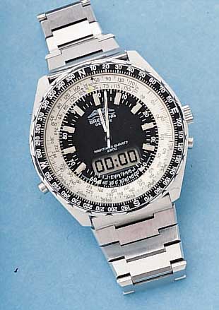 BREITLING ARMBANDCHRONOGRAPH NAVYTIMER QUARTZ, REF.-NR. 2200,3096, SCHWEIZ UM 1982, EDELST., EDELST.-ORIG.-BAND, MINERALFLACHGL., LüNETTE M. ...