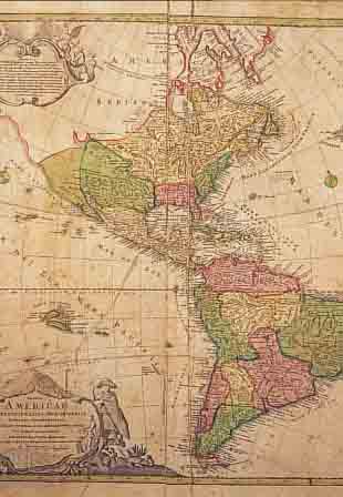 KUPFERSTICHKARTE, HOMANNS ERBEN, UM 1790, AMERIKA, KOLORIERT, MEHRFACH GERISSEN, CA. 48 X 57 CM, U.GL., R.