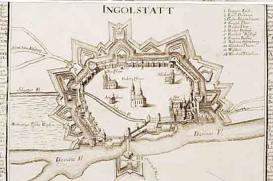 KONVOLUT VON 2 BLATT MIT KUPFERSTICHEN VON INGOLSTADT, 1.) KUPFERSTICH V. BODENEHR, INGOLSTATT AUS DER VOGELSCHAU MIT 2 SEITL. LEGENDEN, ...