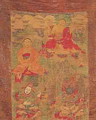 THANGKA TIBET CA.110 X 65 CM. EHZ.4 UM 1820 SEIDENMALEREI.