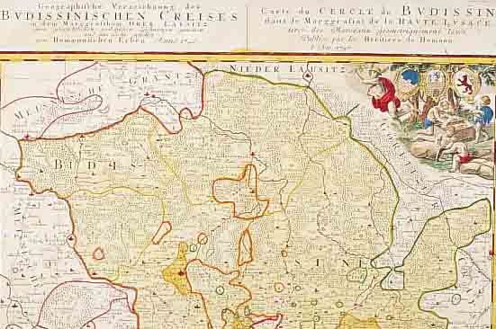 KONVOLUT VON 4 ALTKOLOR. KUPFERSTICHK. V. SACHSEN, 1.) HOMANN ERBEN, 1756, GEOGR. VERZEICHNIS DES BUDISSNISCHEN, SEHR GUTES EXEMPLAR, ...