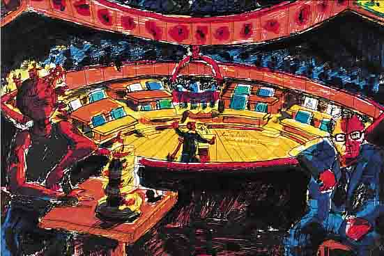 IMMENDORF, JöRG, DAS PARLAMENT, FARBLITHOGRAPHIE AUF BüTTEN, HANDSIGN. UND DAT. 99, BEZ.: E.A., BLATTGR. CA. 72 X 83 CM