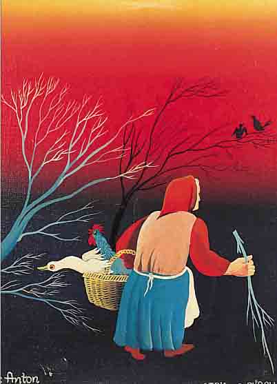 AJLEC, ANTON, ZEITGEN. JUGOSLAWISCHER KüNSTLER, ALTER FRAU AUF DEM WEG VOM MARKT, ÖL/MALKARTON, SIGN. UND DAT. 1973, BETITELT, 41 X 33,5 ...