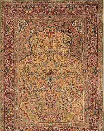 CHINA-HEREKE CA.140 X 103 CM. EHZ.2 FLOR NATURSEIDE M. GOLD BROSCHIERT. CA. 1 MIO KN/QM. CA.10 JAHRE.