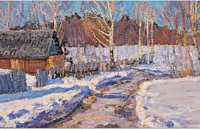 FORMOZOW, W.M., MALER DER MOSKAUER SCHULE, WEG BEI DER SCHNEESCHMELZE, ÖL/LWD, RE. U. SIGN., CA. 40 X 50 CM, R.