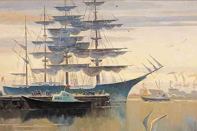 GORJATSCHEW, E.N., MALER DER MOSKAUER SCHULE, IM HAFEN, ÖL/MALKARTON, RE. U. MONOGR. UND DAT. 89 CM, CA. 50 X 60 CM, R.