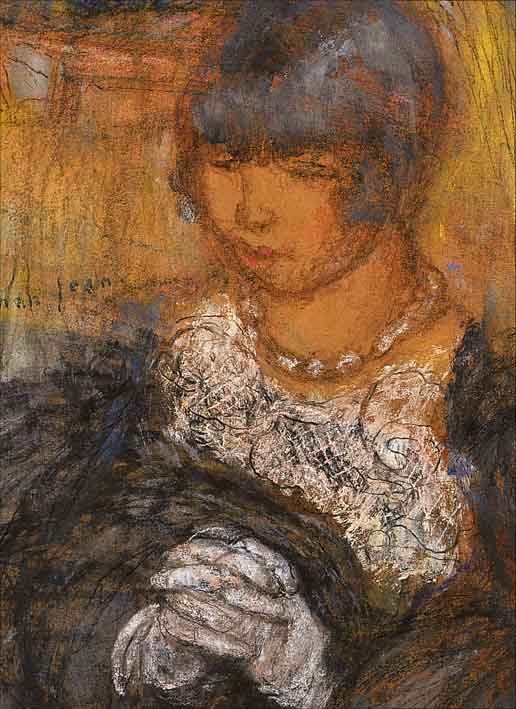 AMAN, JEAN EDMOND, 1860 SHEVRY-COSSIGNY-1936 PARIS, BETENDES MäDCHEN MIT PERLENKETTE, PASTELL AUF PAPIER, ...