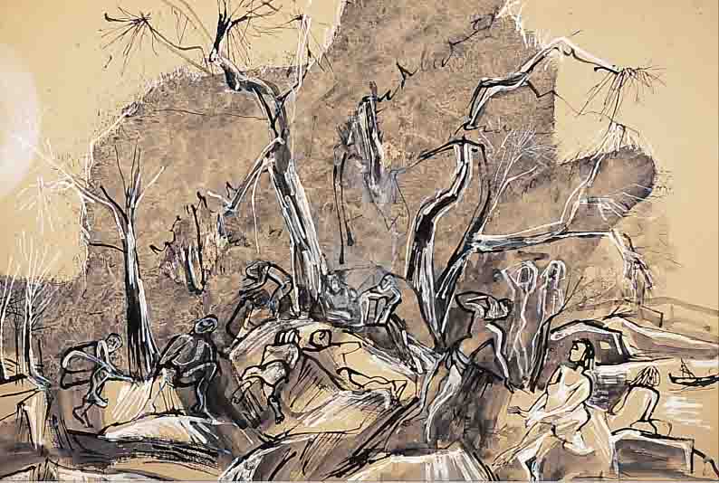 KRAUSKOPF, BRUNO, GEB. 1892 MARIENBURG, 13 BADENDE FIGUREN, AQUARELL AUF PAPIER, RE. U. SIGN., AUS DER BERLINER ZEIT STAMMEND, CA. 49 X 65 CM, ...