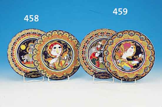 4 WEIHNACHTSTELLER, ROSENTHAL, 1976-1979, PORZELLAN, D.29 CM, ENTWURF BJöRN WIINBLAD