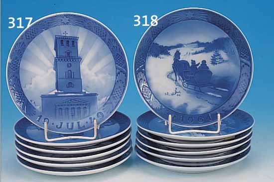 6 WEIHNACHTSTELLER, ROYAL KOPENHAGEN, 1949-1954, PORZELLAN, D. 18.5 CM