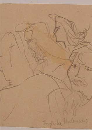 HUBBUCH, KARL, 1891-1979, ENGLISCHER UNTERRICHT, BLEISTIFTZEICHNUNG, MONOGR. UND BETITELT, LEICHT FLECKIG, CA. 10 X8,5 CM, PP, ...