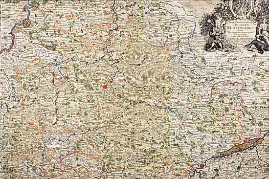 ALTKOLOR. KUPFERSTICHK., V. M. SEUTTER, CA. 1740, NOVA ET ACCURATISIMA DUCATUS WURTENBERGICI..., MIT PRACHTVOLLER KARTUSCHE O. RE., ...
