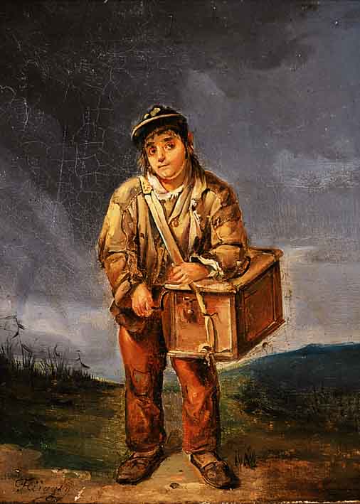 HEIGGEN, JEAN LOUIS, 1828 DIENZE/LOTHRINGEN-1852 PARIS, LEIERKAS-TENSPIELER VOR LANDSCHAFT, ÖL/LWD, LI. U. SIGN., CA. ...