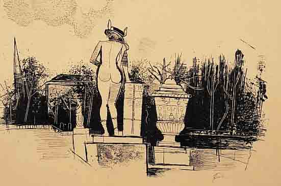 FUHR, FRANZ XAVER, 1898-1973, MERKUR-STATUE IN LüBECK, LITHOGRAPHIE, HANDSIGN., CA. 27 X 37 CM, U.GL., R.