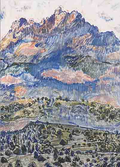 HüTHER, JULIUS, 1881-1954, BäUME AUF EINER WIESE IN VORALPENLANDSCHAFT, ÖL/PAPIER, LI. U. SIGN., CA. 43 X 33 CM, PP, U.GL., R.